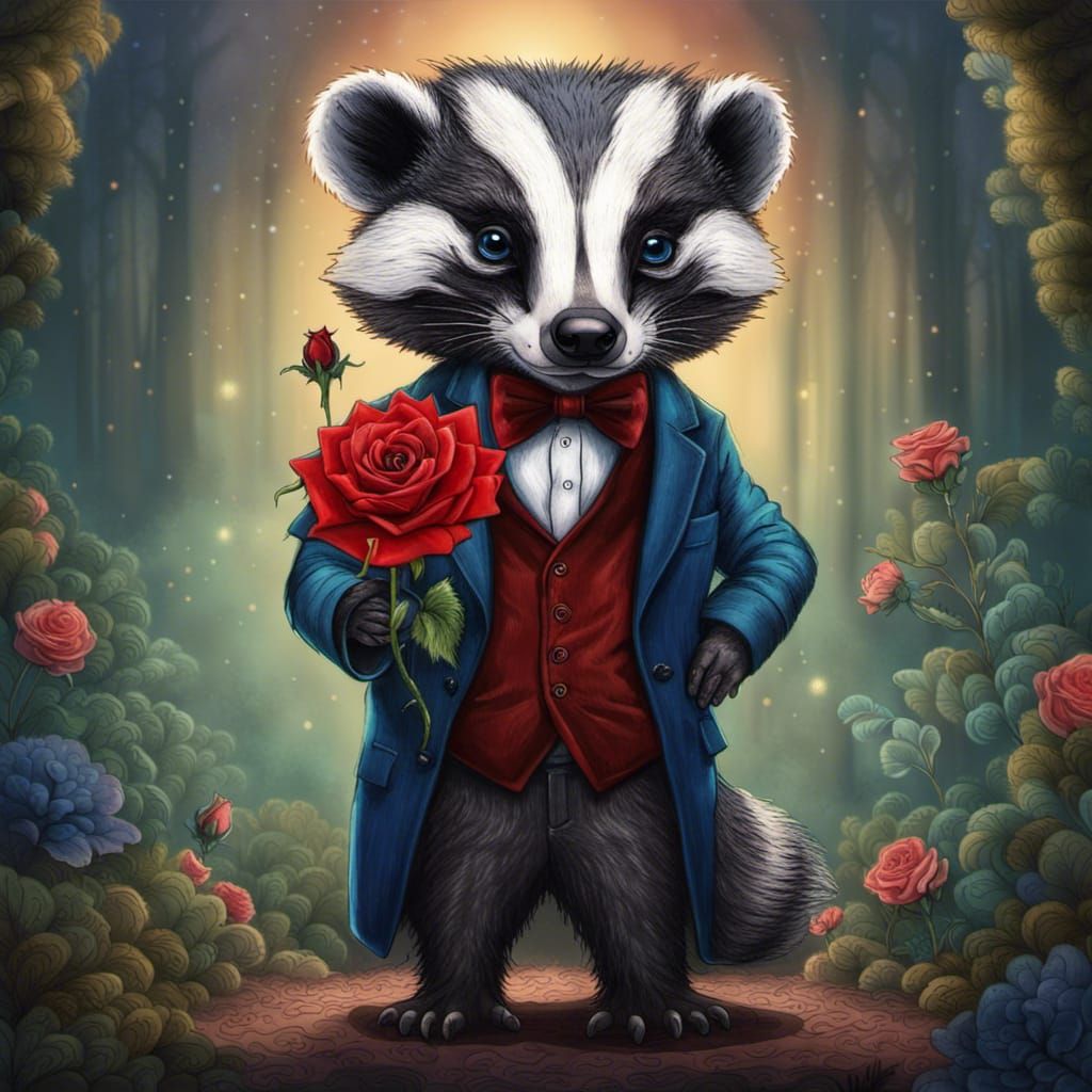 Badger Holding A Rose