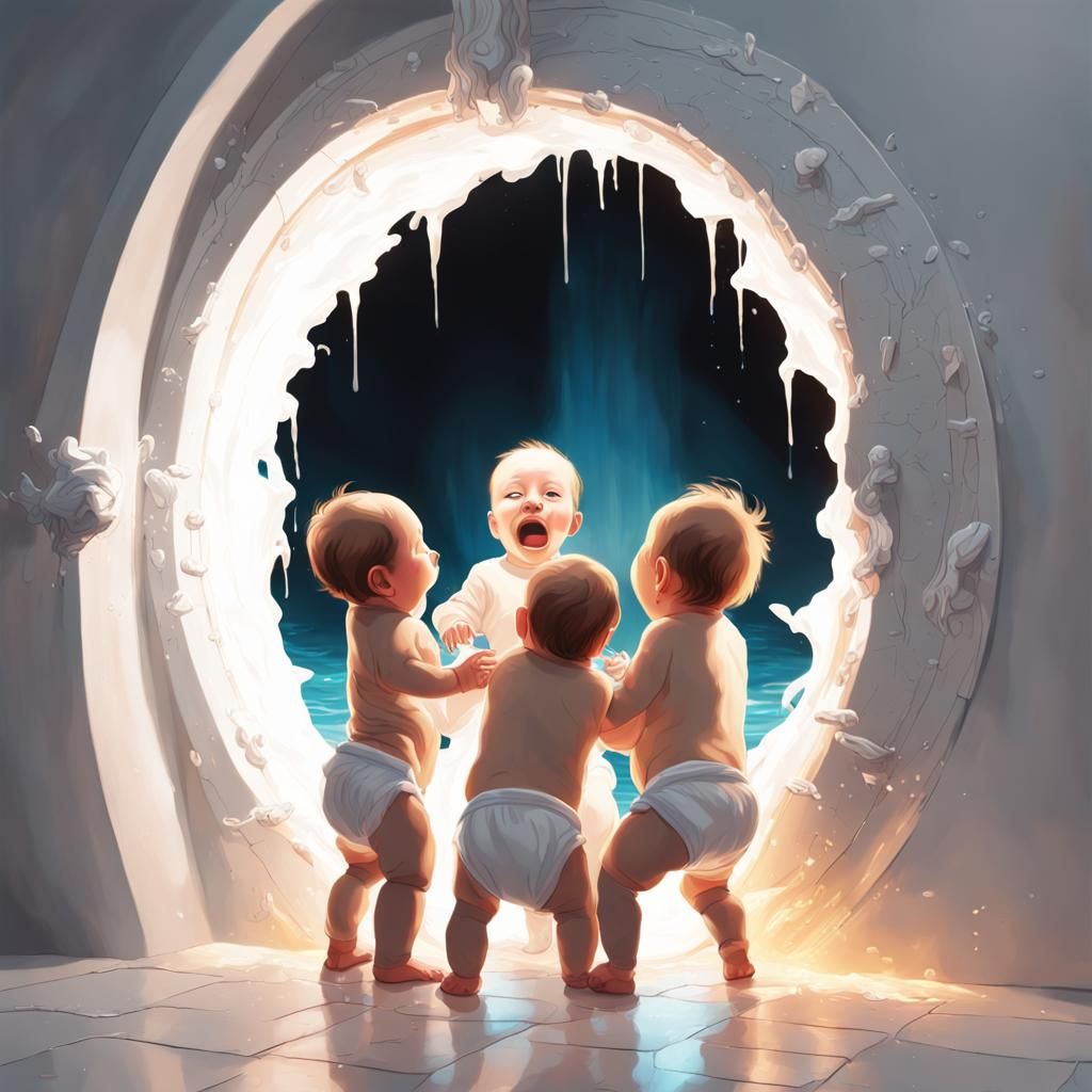 Hyperrealistic Portal with Crying Infants