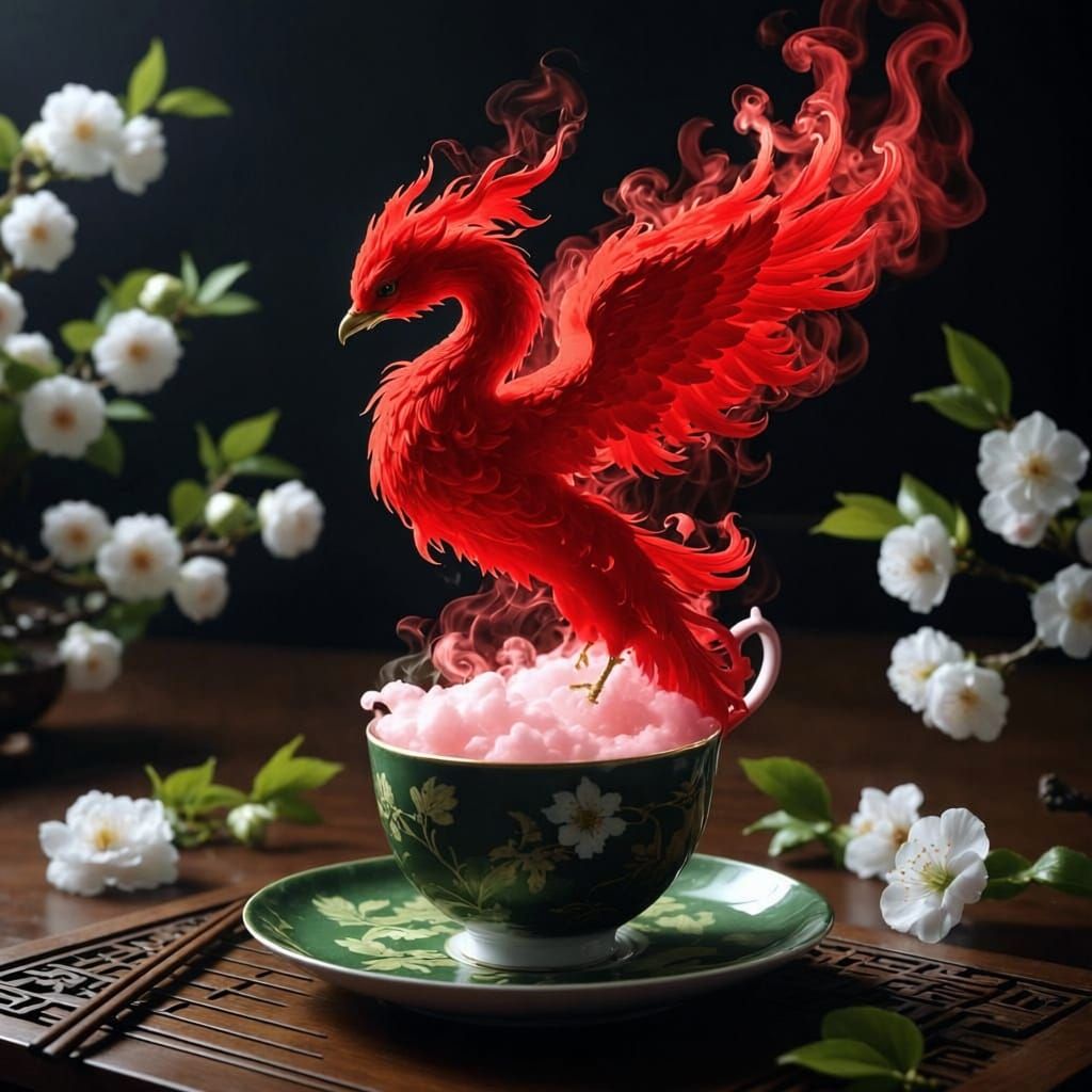 Steam Phoenix Rising from Green Tea