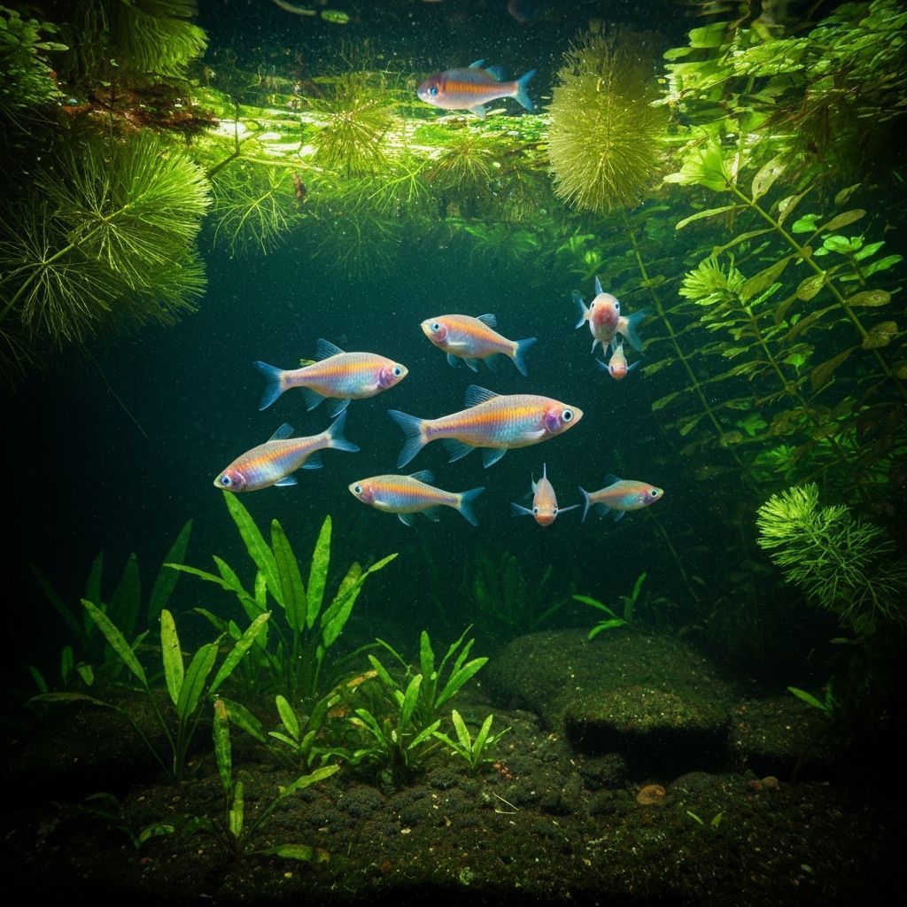 Rainbowfish School in Planted Pond, Matte Oil Painting