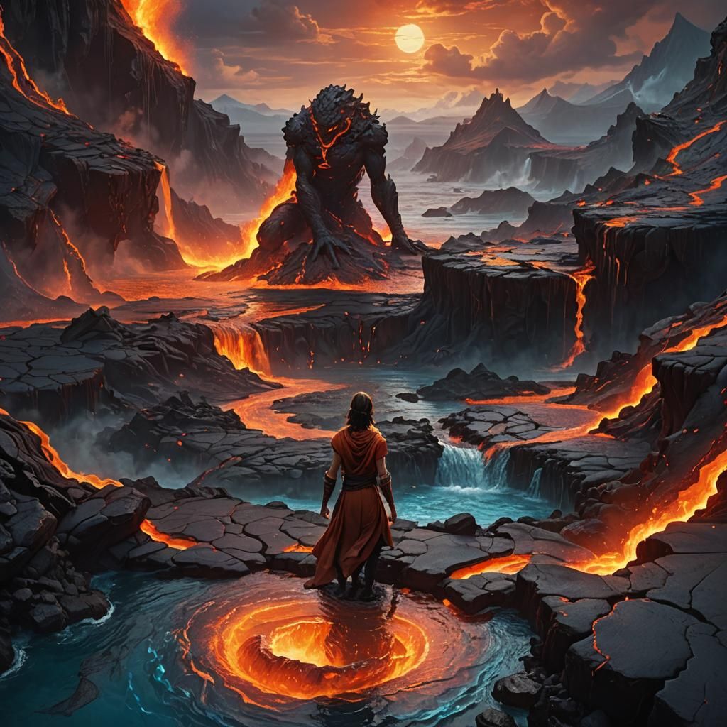 Desperate Man on Lava Edge, Fantasy Concept Art