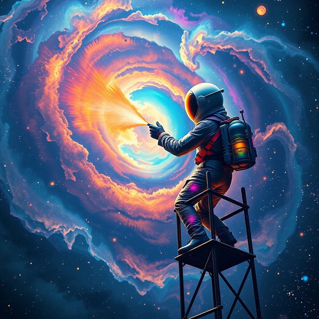 Futuristic Graffiti Artist Painting a Nebula