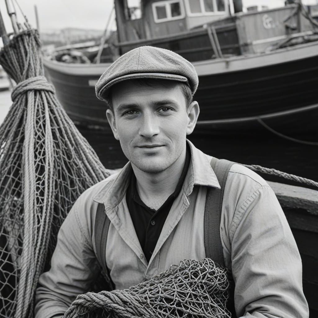 Irish Fisherman in Vintage Black and White
