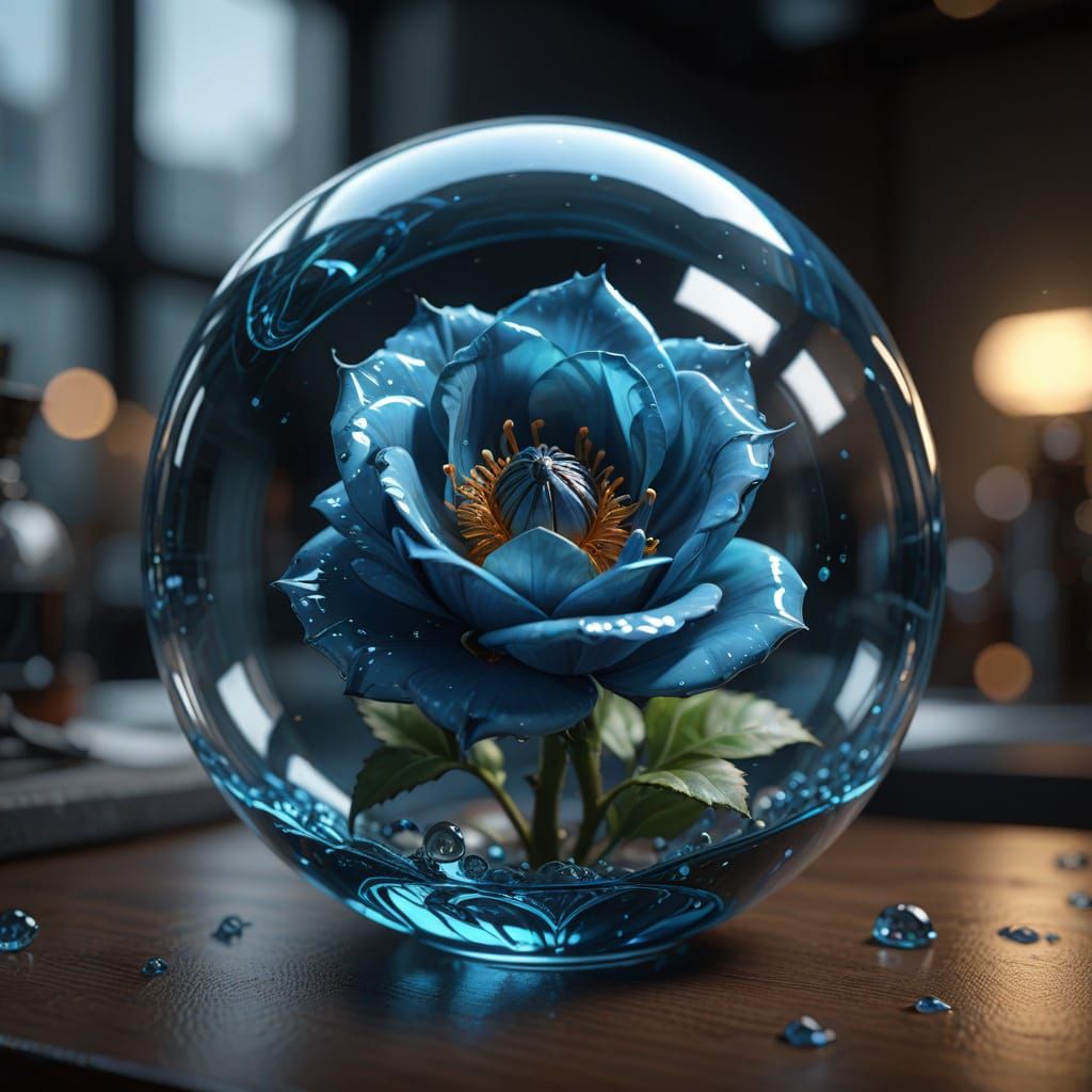 Blue Glass rosebud Professional photography 8k resolution co...