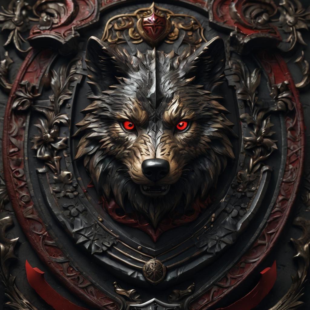 Dark Fantasy Wolf Coat of Arms in Rutkowski Style