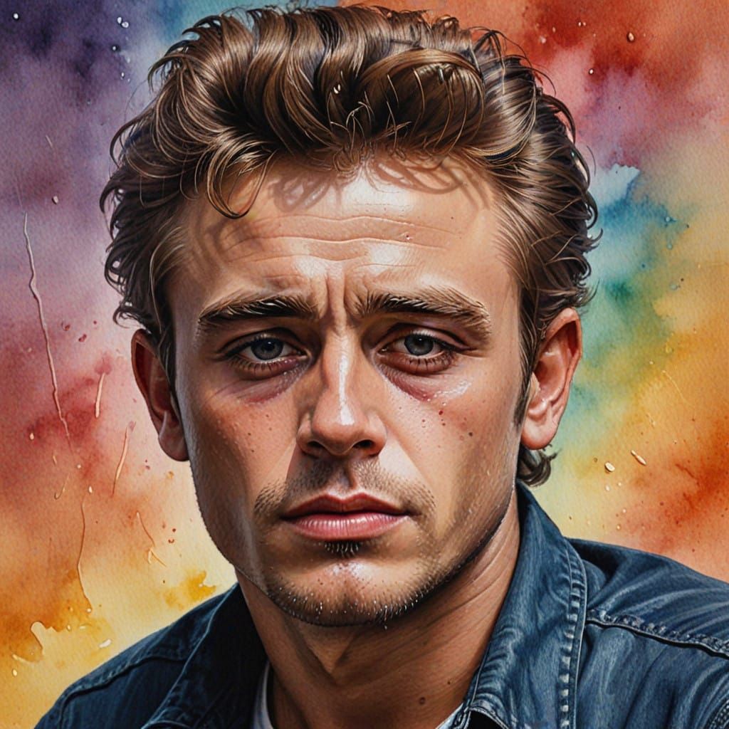 James Dean in Moody Watercolor Impasto Portrait