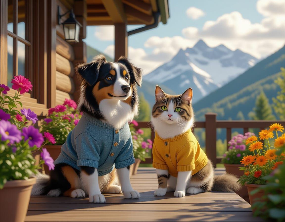 Dog and Cat on Porch in Unreal Engine 5