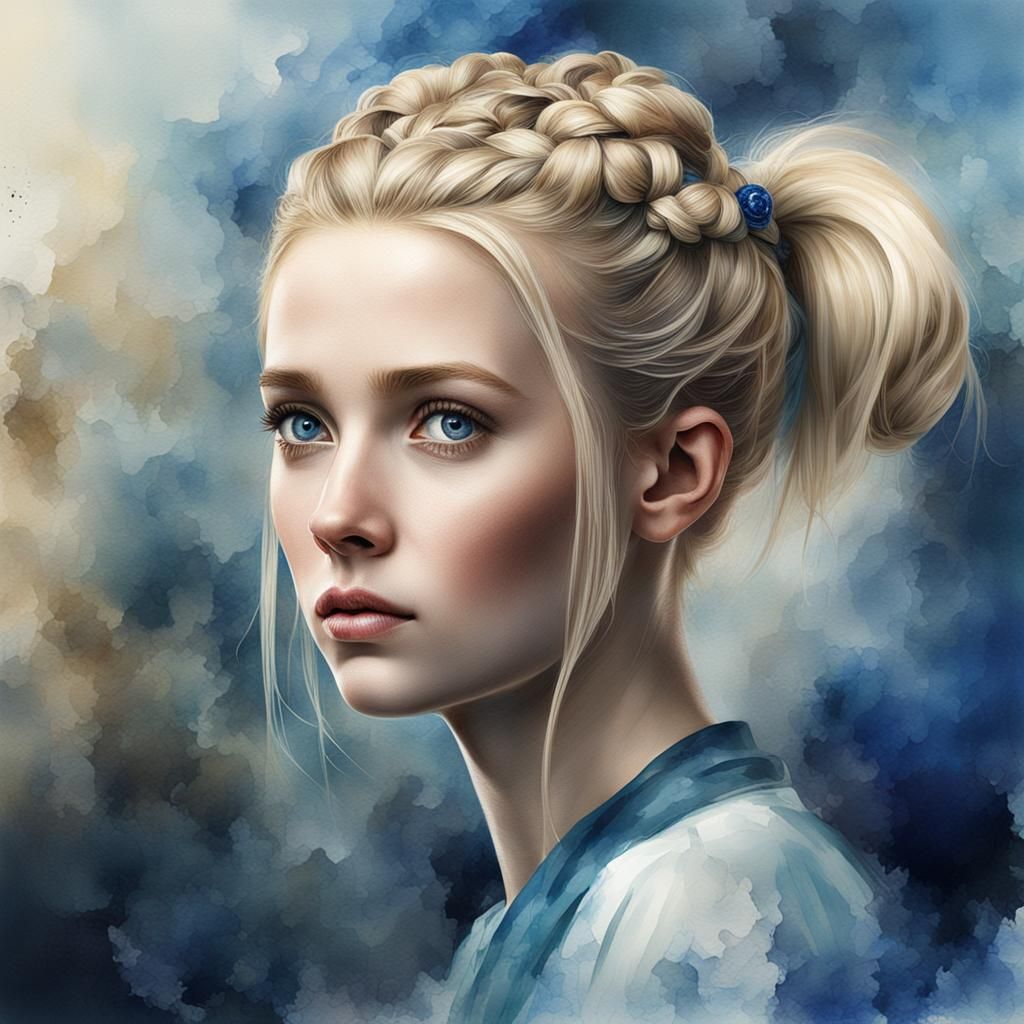 Blond Girl with Blue Eyes as Digital Painting
