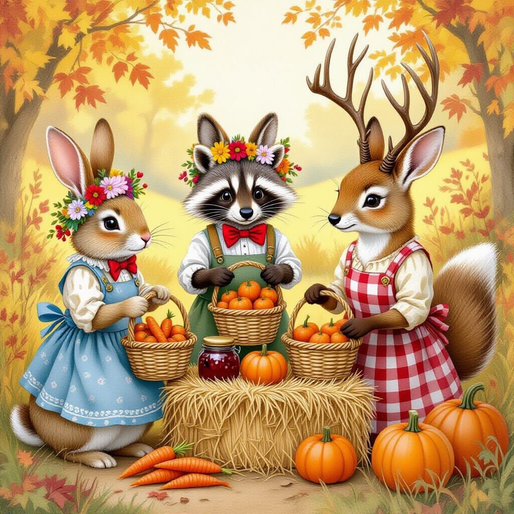 Whimsical Animal Market in Beatrix Potter Style