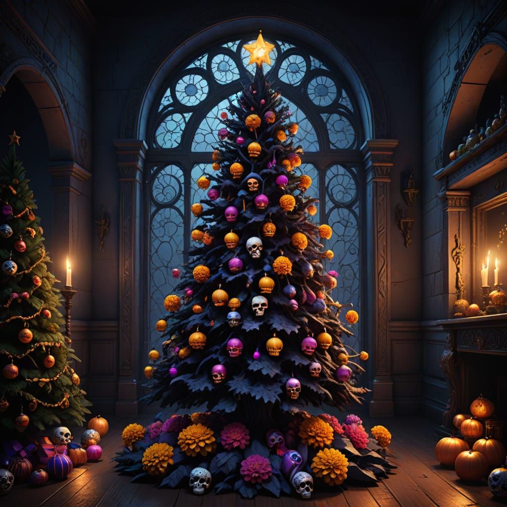 Macabre Festivity: Sugar Skull Christmas Tree in Gothic Styl...