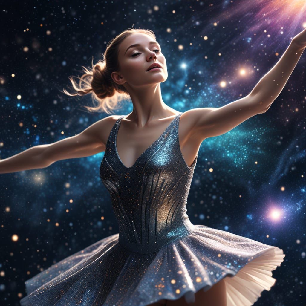 Astral Ballet Dancer Twirling in Space