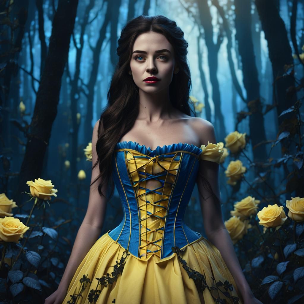 Gothic Fairytale Belle in Forest, Detailed Matte Painting