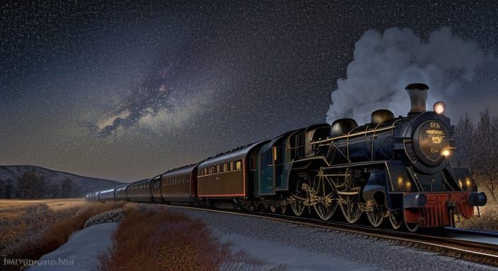 Majestic Steam Train Takes Flight Through a Celestial Canvas