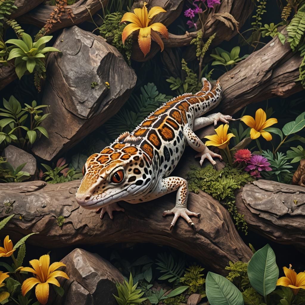 Fantastical Leopard Gecko Matte Painting in Deep Color