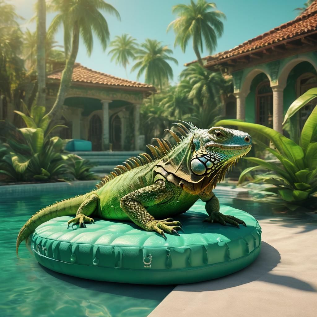Iguana Lounging in Pool: Digital Matte Painting