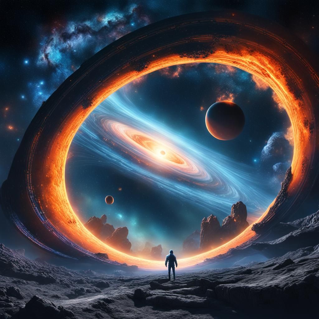 Epic Wormhole Cosmic Gateway in Swirling Nebulae