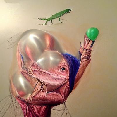 Lizard Person Holding a Balloon