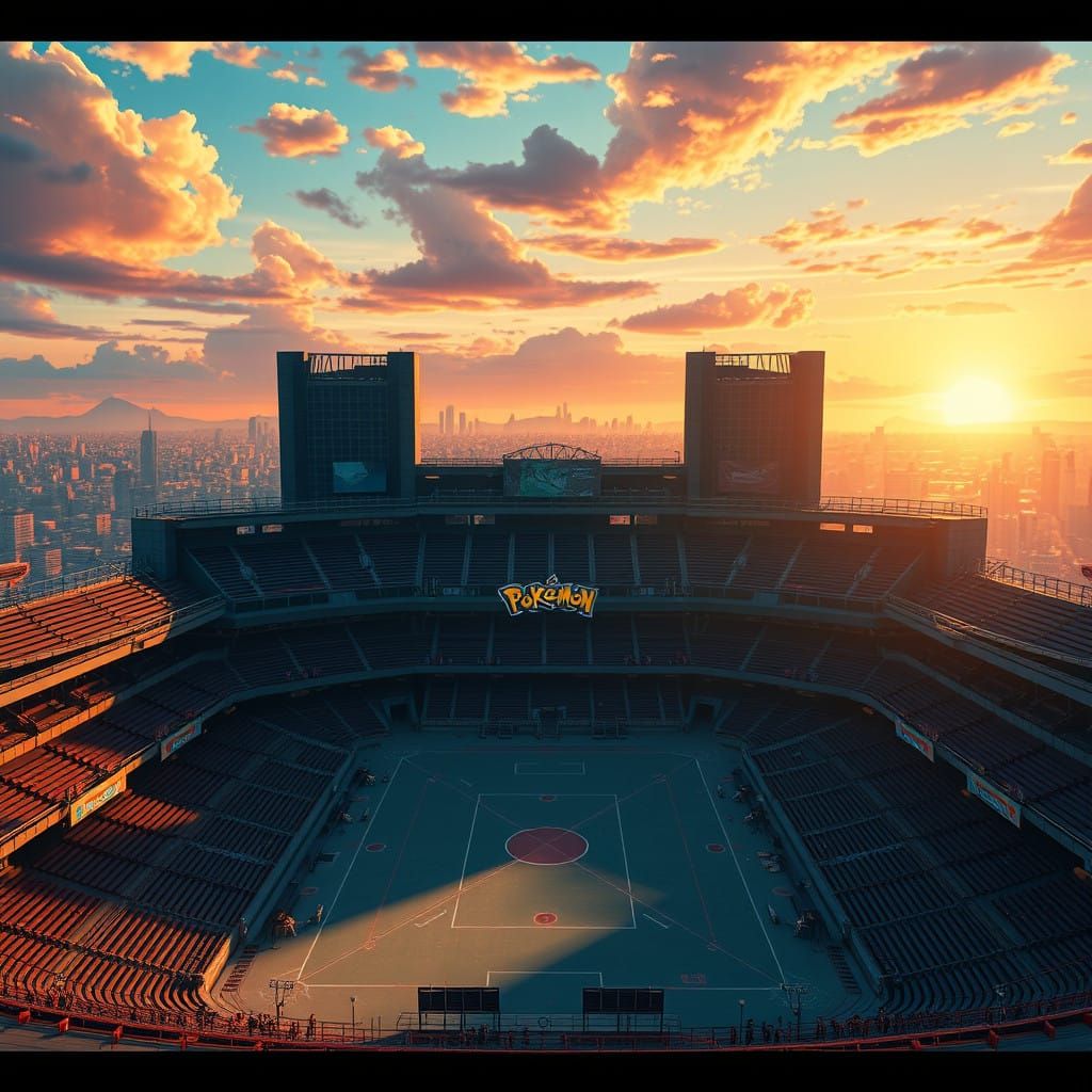 Epic Pokémon Battle Stadium in Vibrant Anime Style