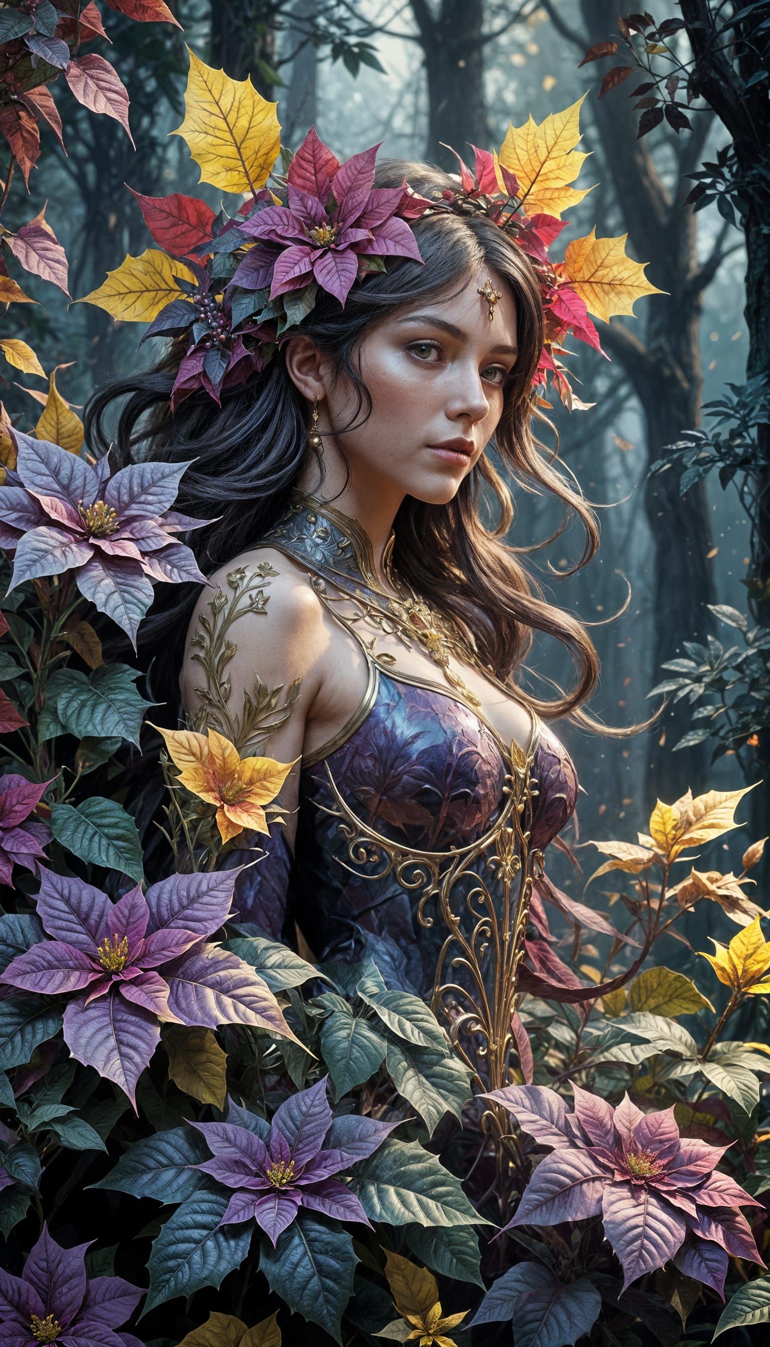 Vibrant Poinsettias in Watercolor Fantasy