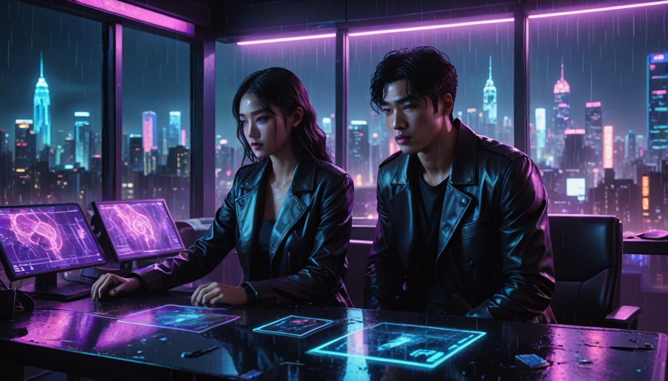 Cyberpunk Detectives Investigate Crime Scene in Futuristic L...