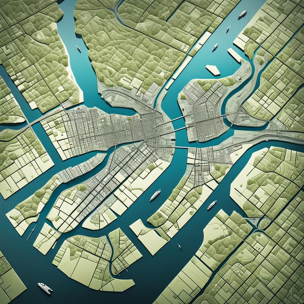 Detailed Geometric Architects Map of Canal Metropolis