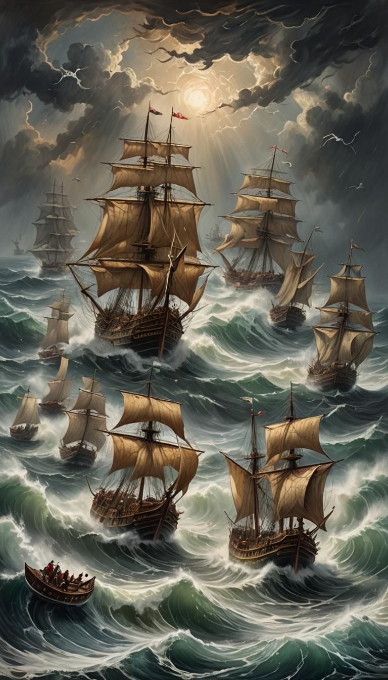 West African Ships in Stormy Seas, Turner Style