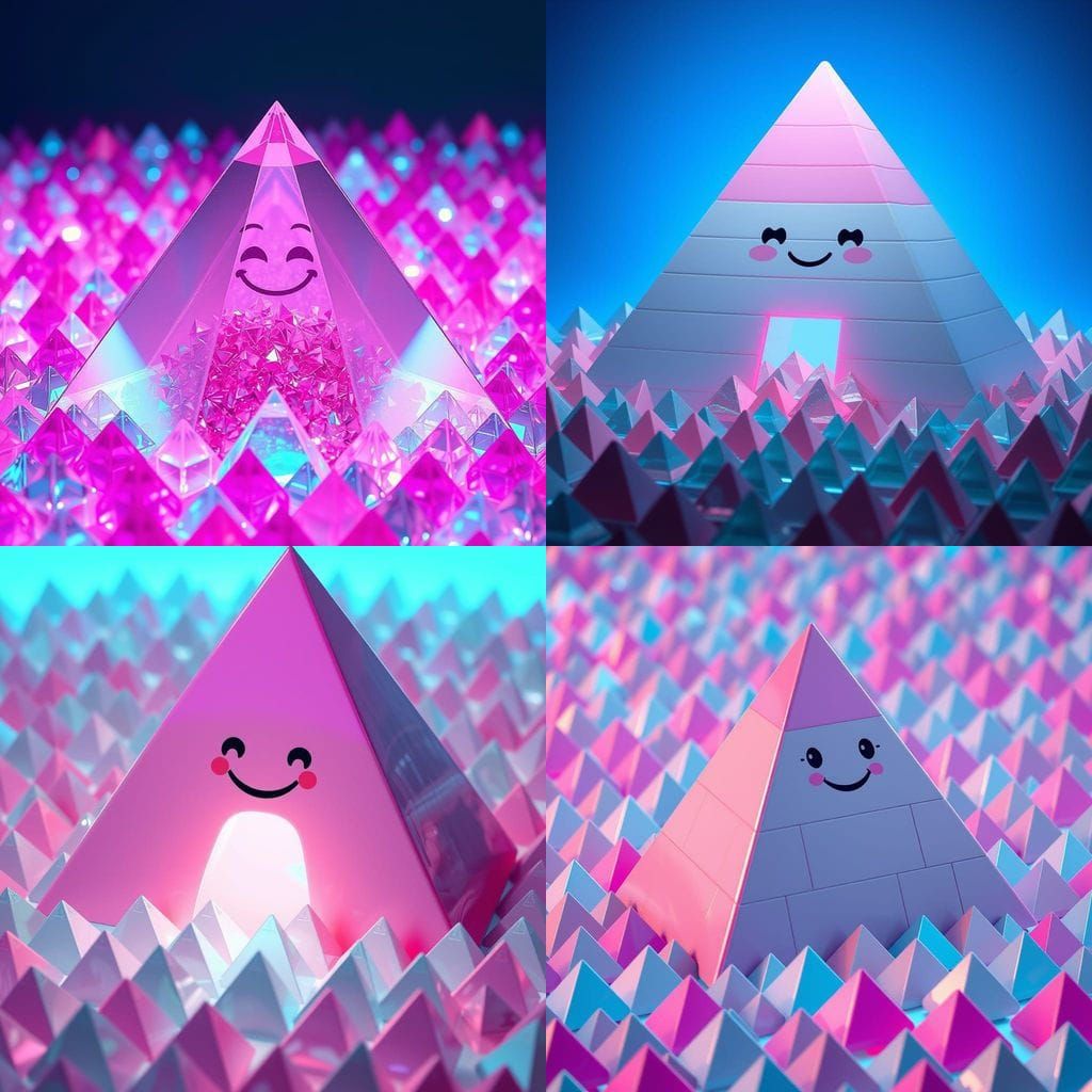 Hyperrealistic CGI Diorama of Shimmering Plastic Pyramids in...