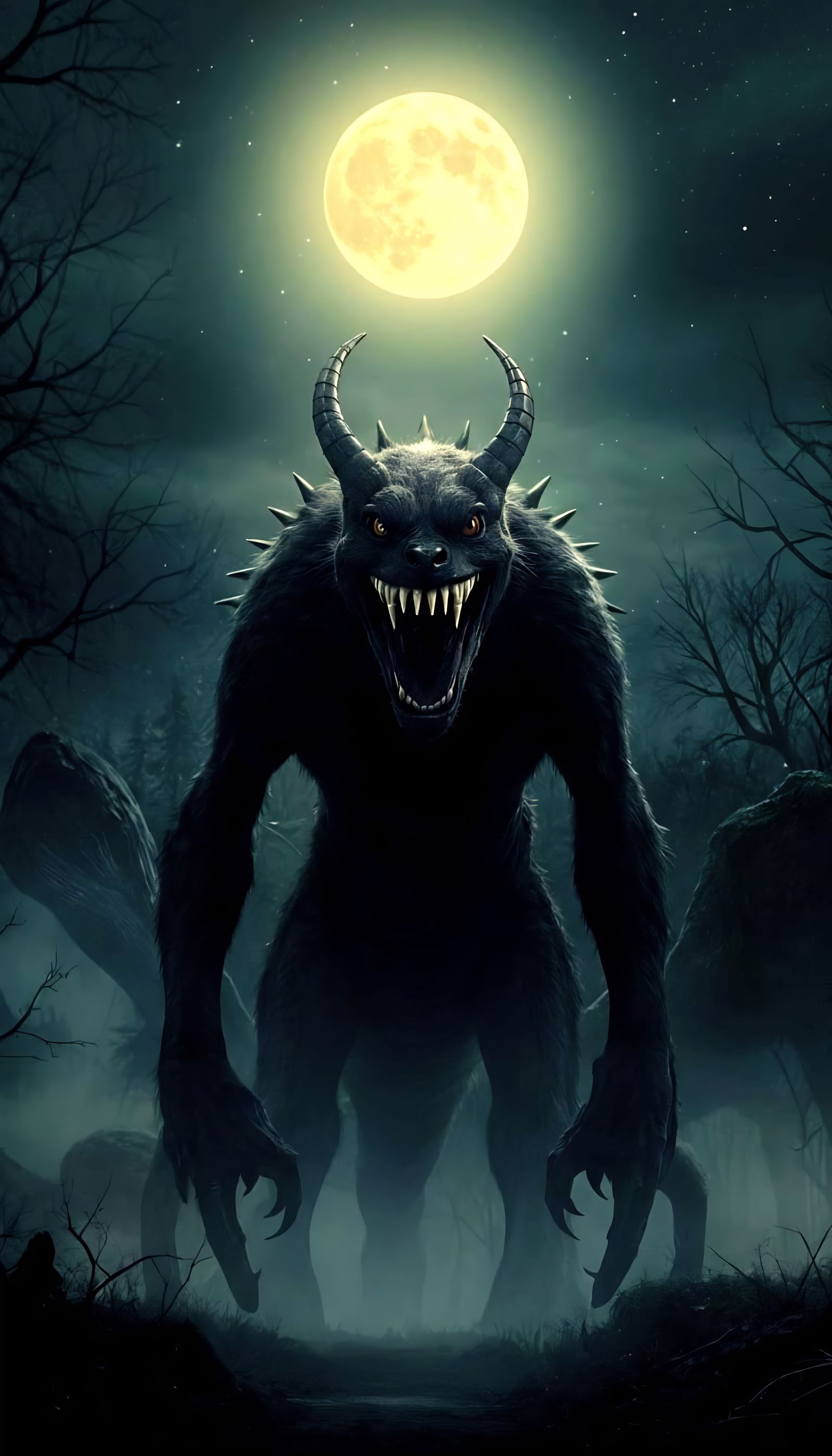Eerie Moonlit Encounter with a Twisted, Menacing Beast