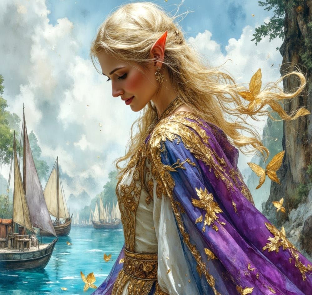 Elven Man in Magical Middle Earth Harbour