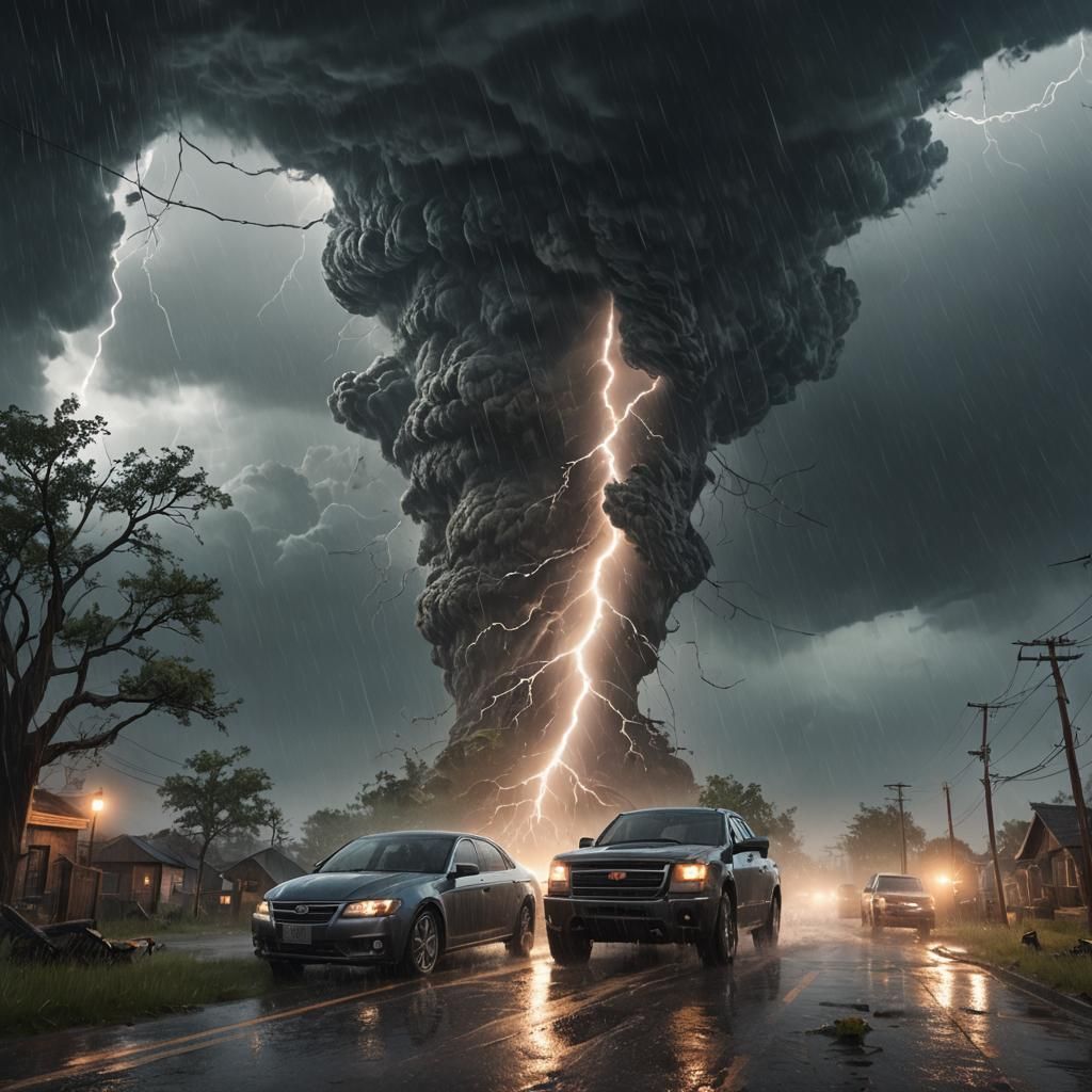 Tornado During Thunderstorm in Detailed Matte Painting