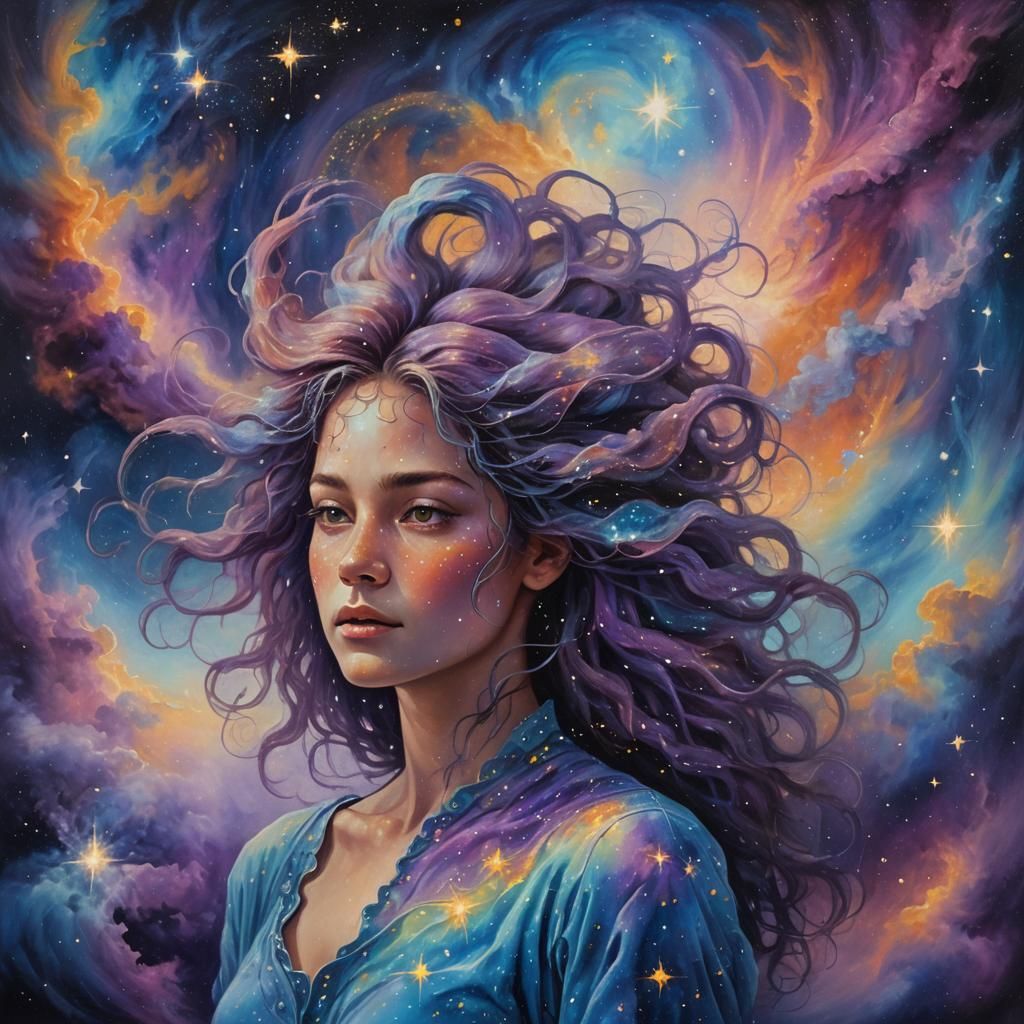 Celestial Portrait in Oil Painting Style