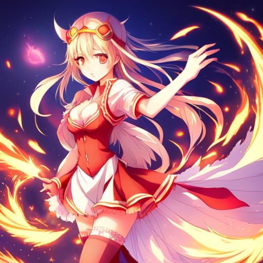 Anime Fire Sailor Girl with Flame Wings
