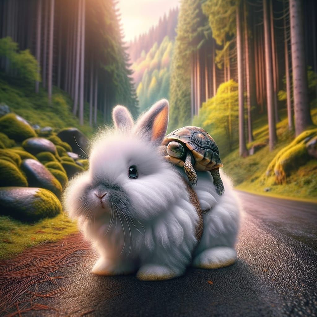 Rabbit and Turtle Friendship in Forest Splash Art