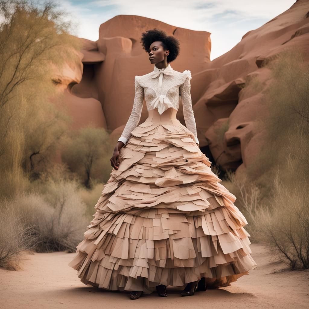 Paper Collage Ballgown, Long Sleeved Nomad Bodice, Edwardian...