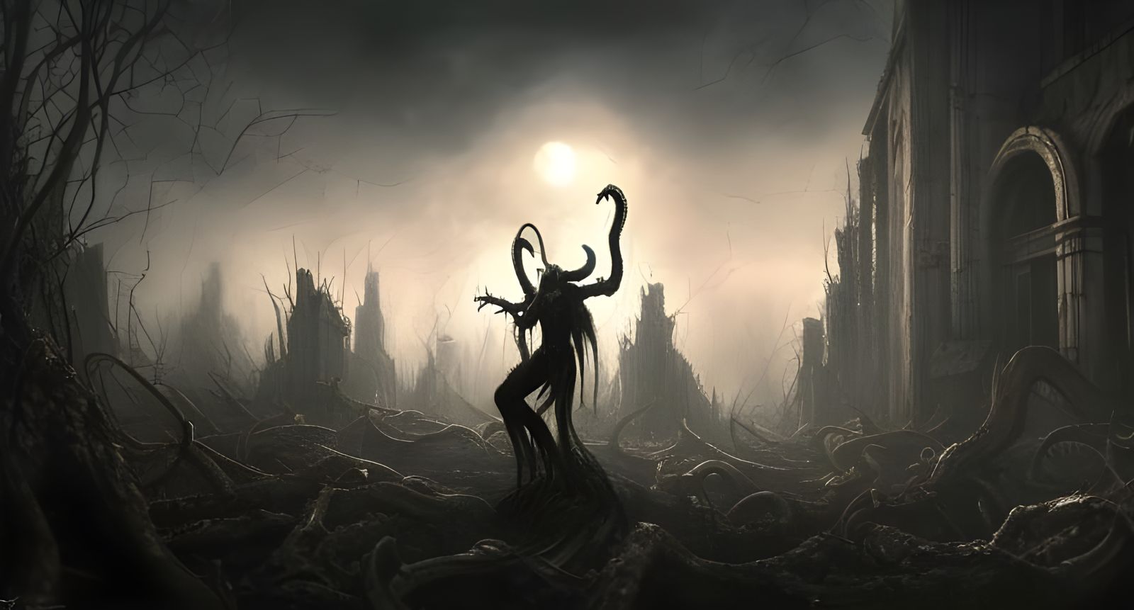 Dark Post-Apocalyptic World Ruined by Lovecraftian God