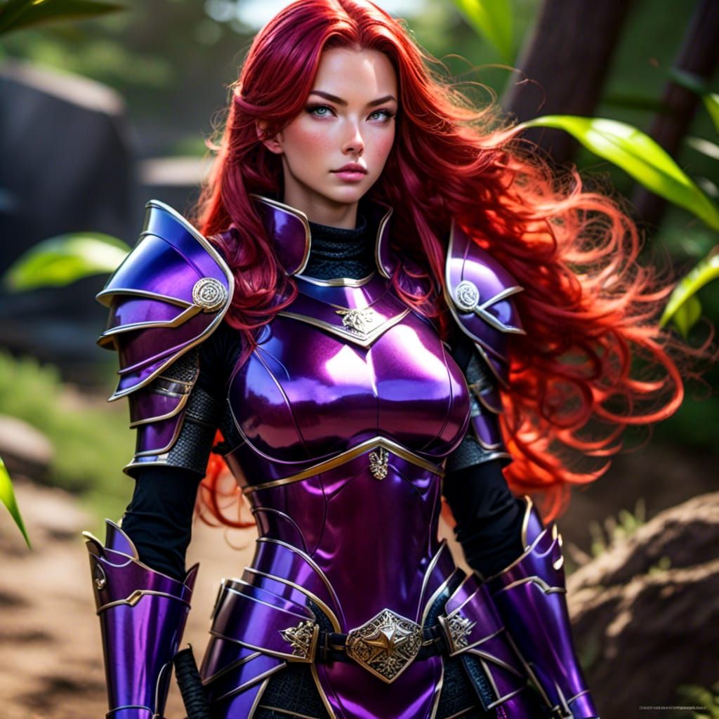 Female Knight in Neon Armour with Red Hair