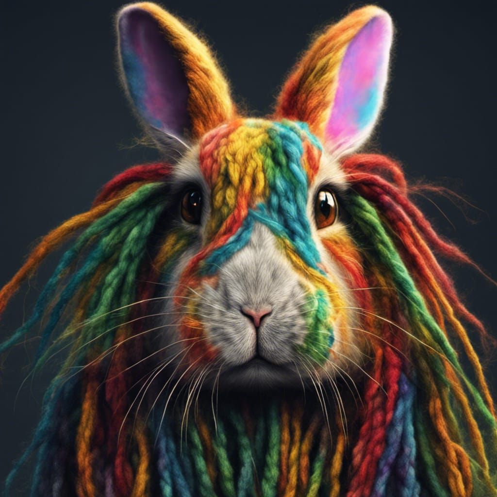 Multicoloured Wool Rasta Rabbit with Knitted Dreadlocks