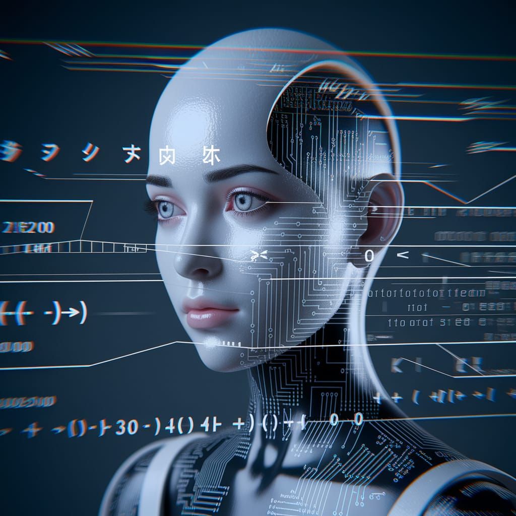 Android Siren with Glitch Circuitry in Cyberpunk Style