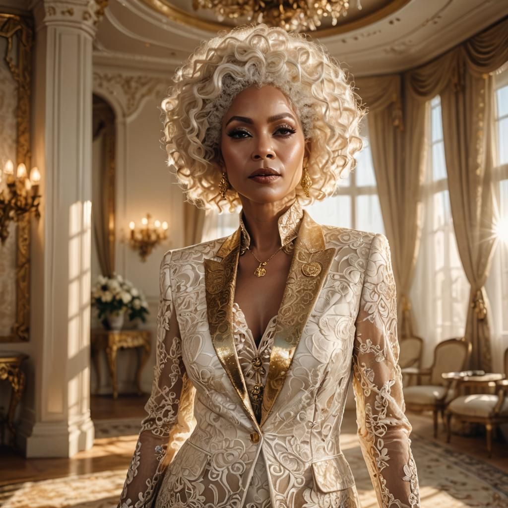 white and beige color beautiful mature woman in a suit