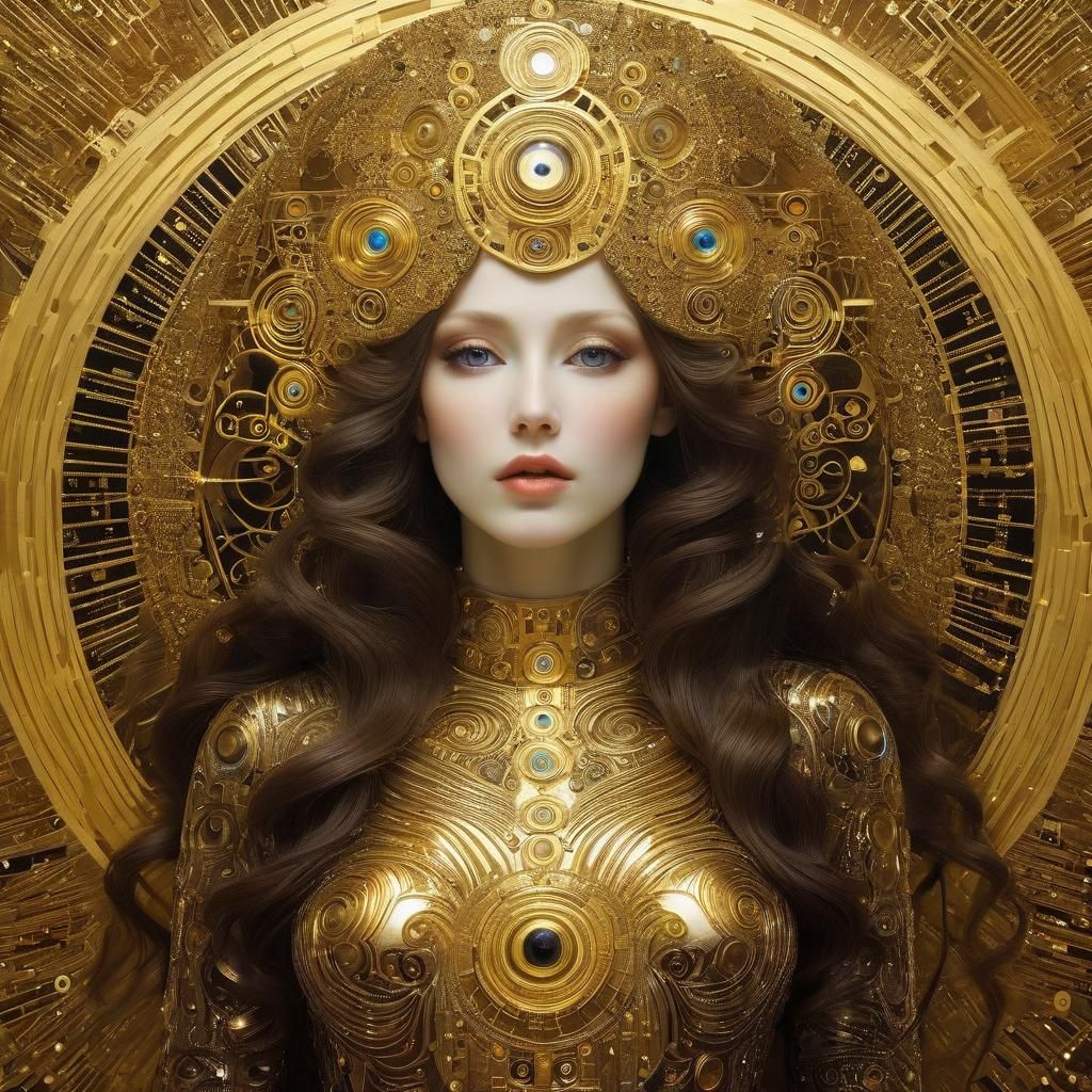 Golden Holographic Electroencephalogram in Klimt Style