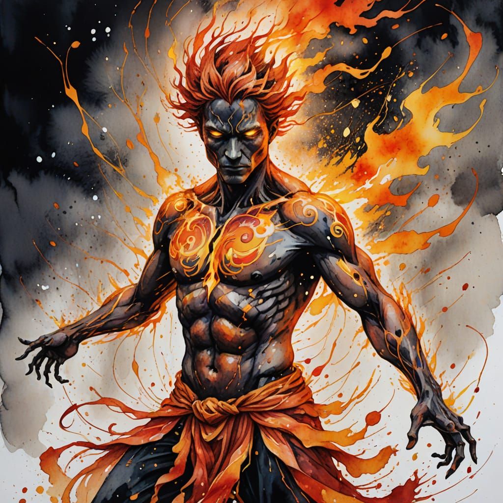 Fire Spirit Dancing: A Vibrant Watercolor Painting