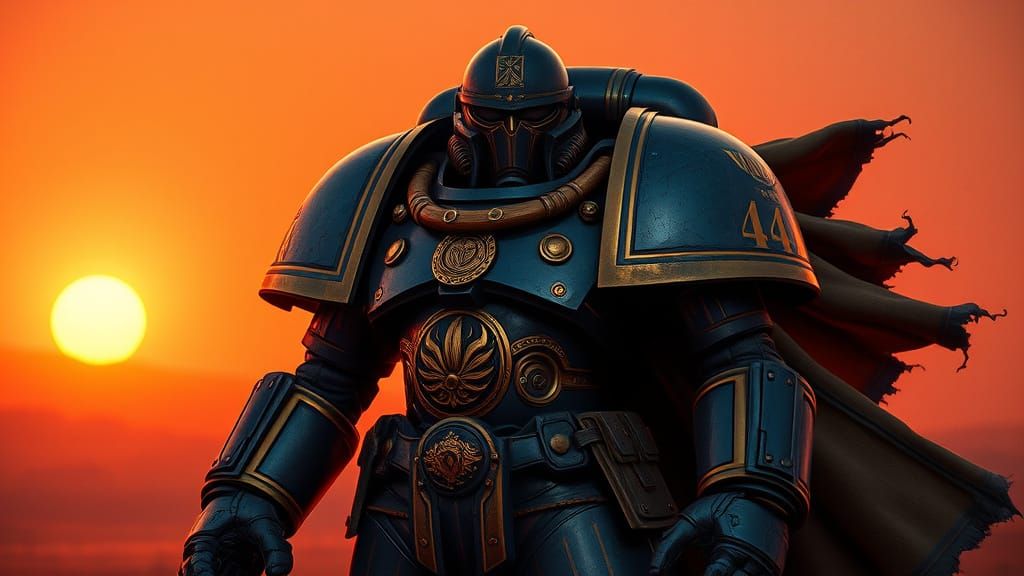 Ultramarine Space Marine in Gritty Warhammer 40,000 Landscap...