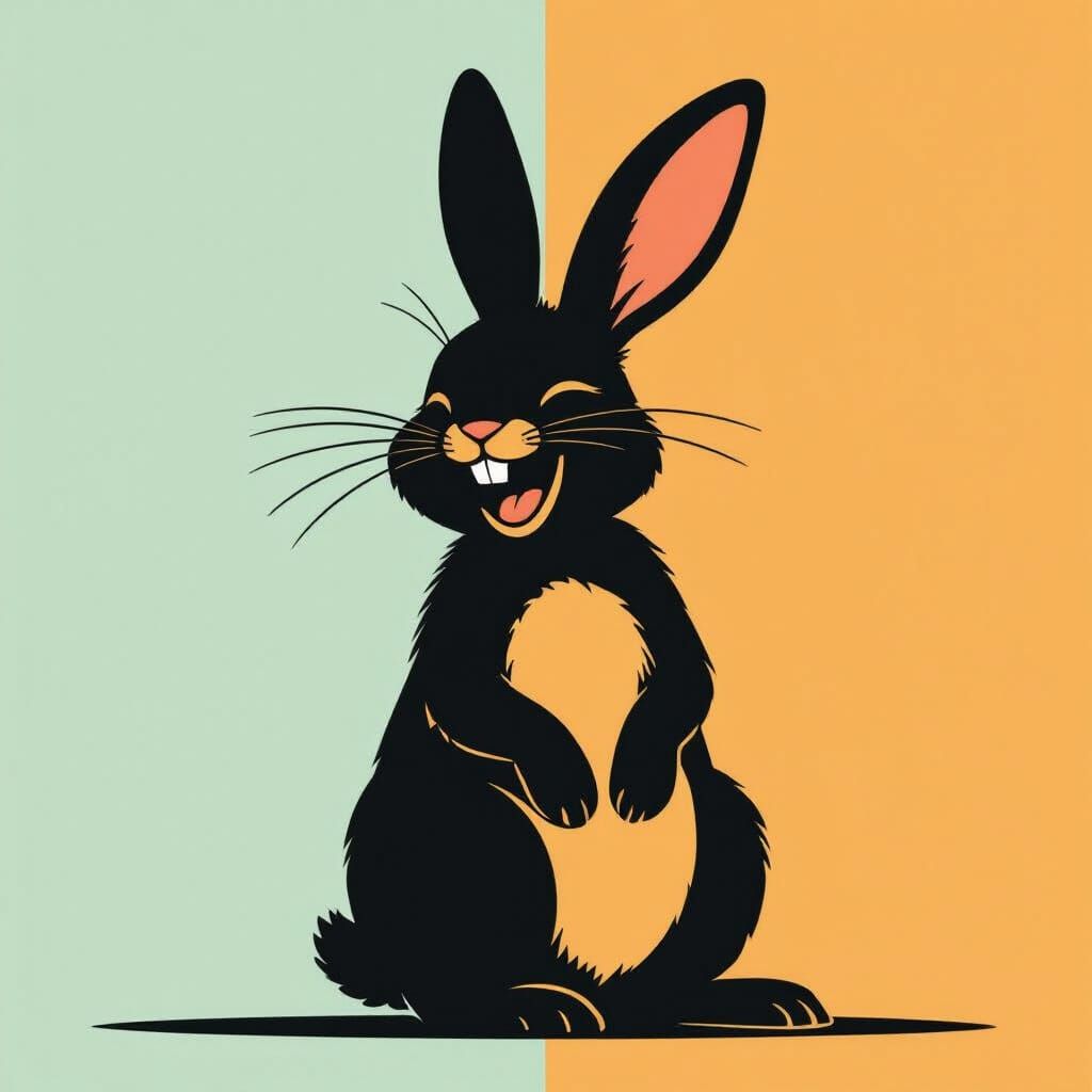 Minimalist Laughing Rabbit Silhouette by Olly Moss