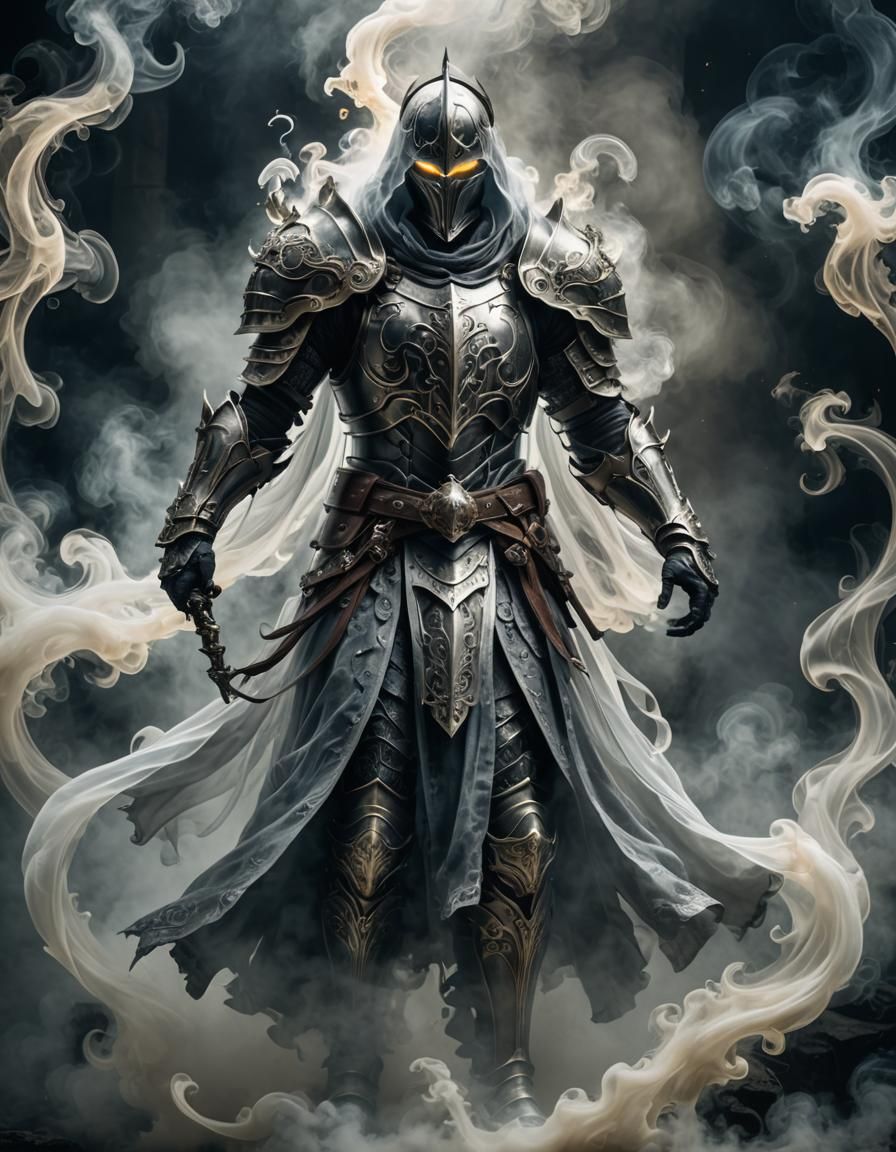 Ethereal Ghost Knight Made of Swirling Smoke