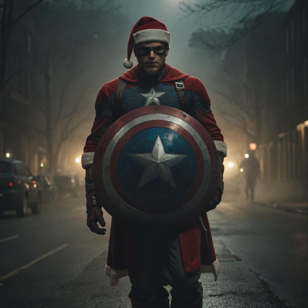 Captain America as Santa in Film Noir Style