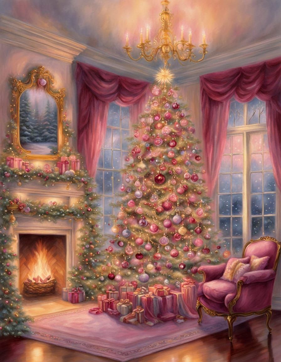 Pink Christmas Tree with Gold & Burgundy Decor