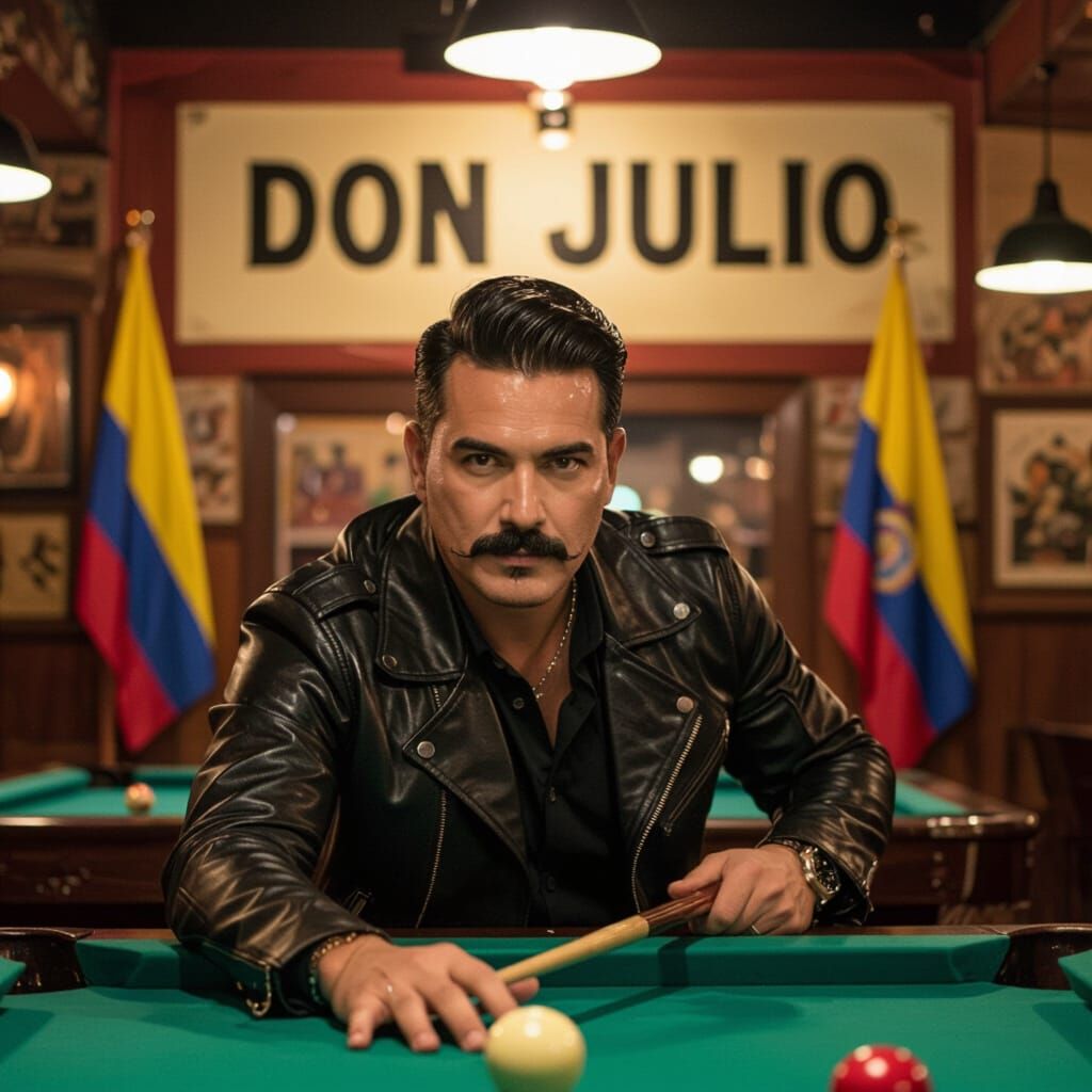 Man Playing Pool in Colombian Bar, Classic Art Style