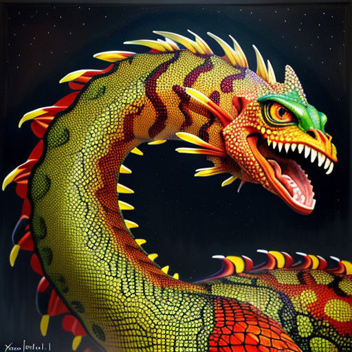 Whimsical Monster with Vivid Scales and Polka Dots