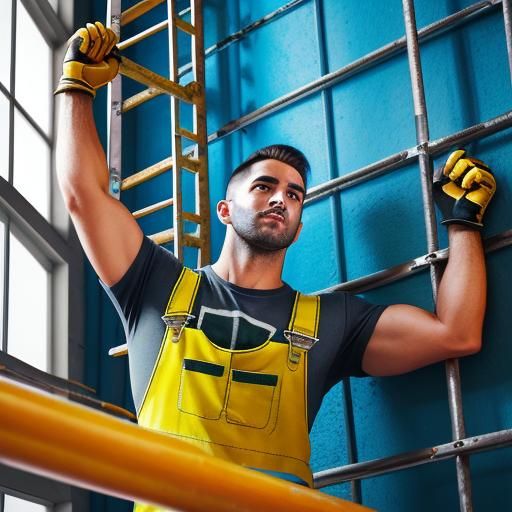 Construction Worker Climbing Ladder: Hyperrealistic Digital ...