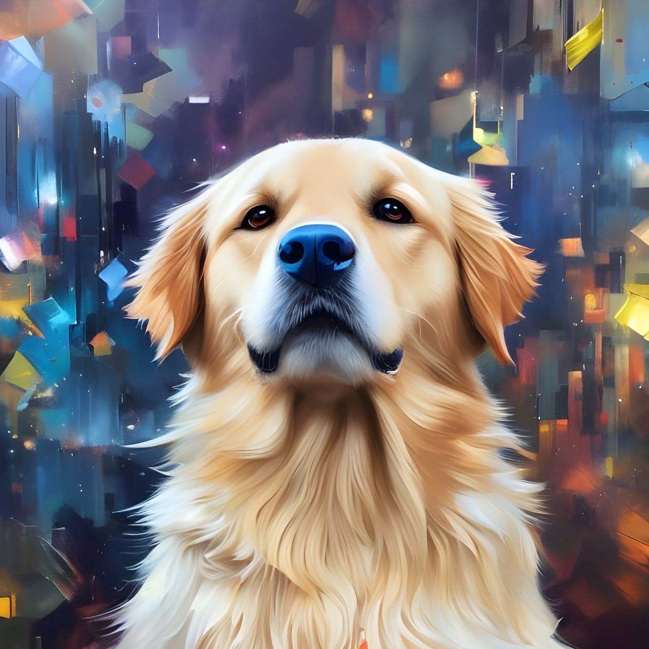 Colorful Golden Retriever in Dramatic Lighting